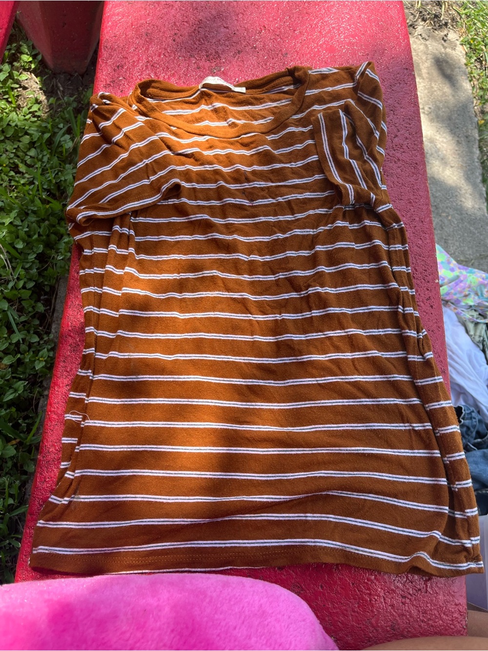 Heart Hips Rust Brown and White Striped Short Sleeve Tee